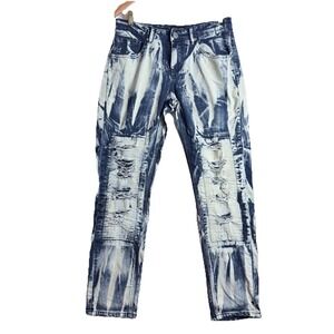 CJ Black Premium mens jeans skinny flex size 28/30 Dark Wash Bleached Tie Dye T2